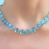 20K Yellow Gold Milky Aquamarine Cabochon 18.5"  Lady Like Necklace