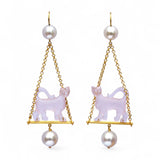Marie-Hélène De Taillac 22K Yellow Gold Renaissance Guepard Rose Quartz and Pearl Earrings