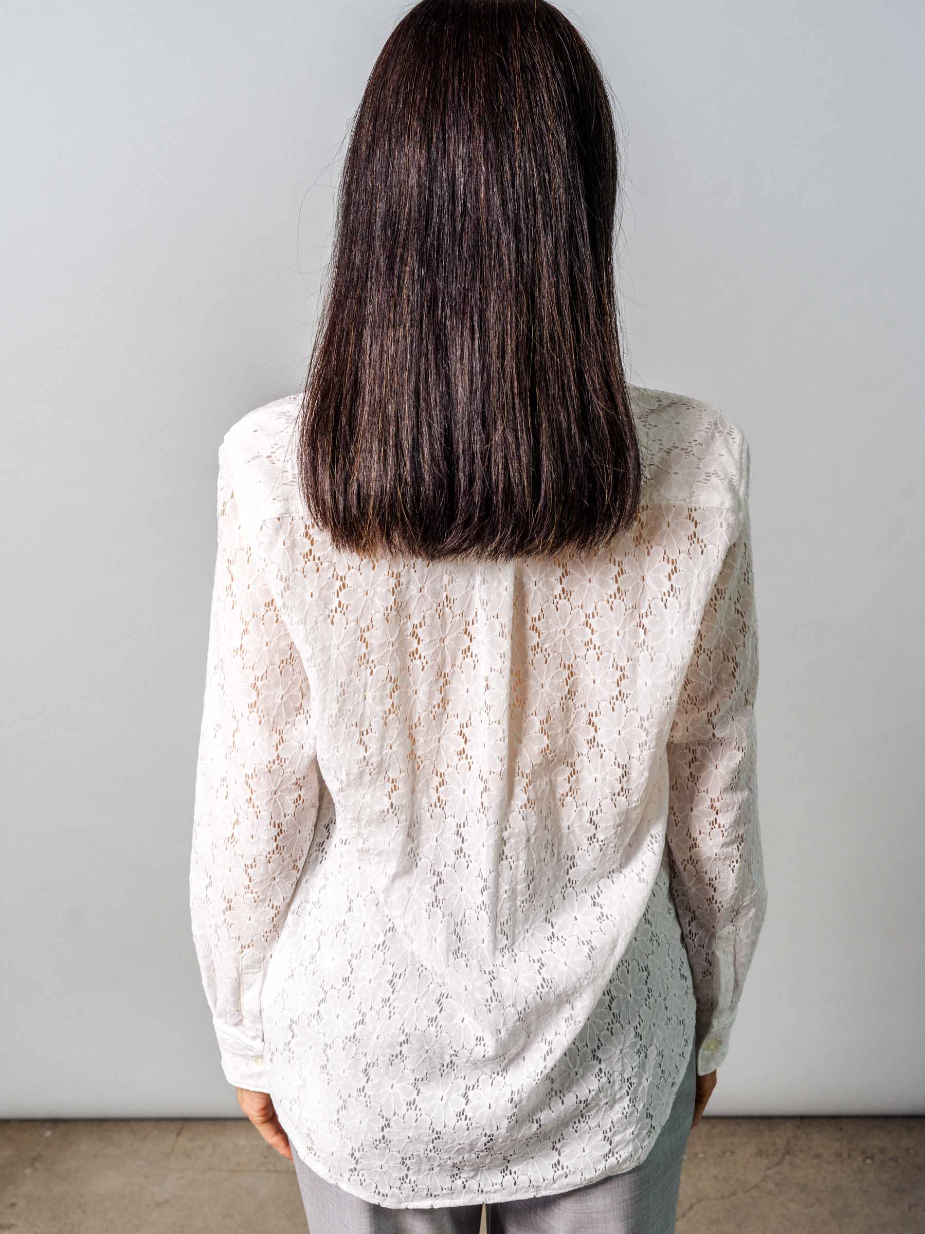 Lace Flower Button Down Blouse M / White