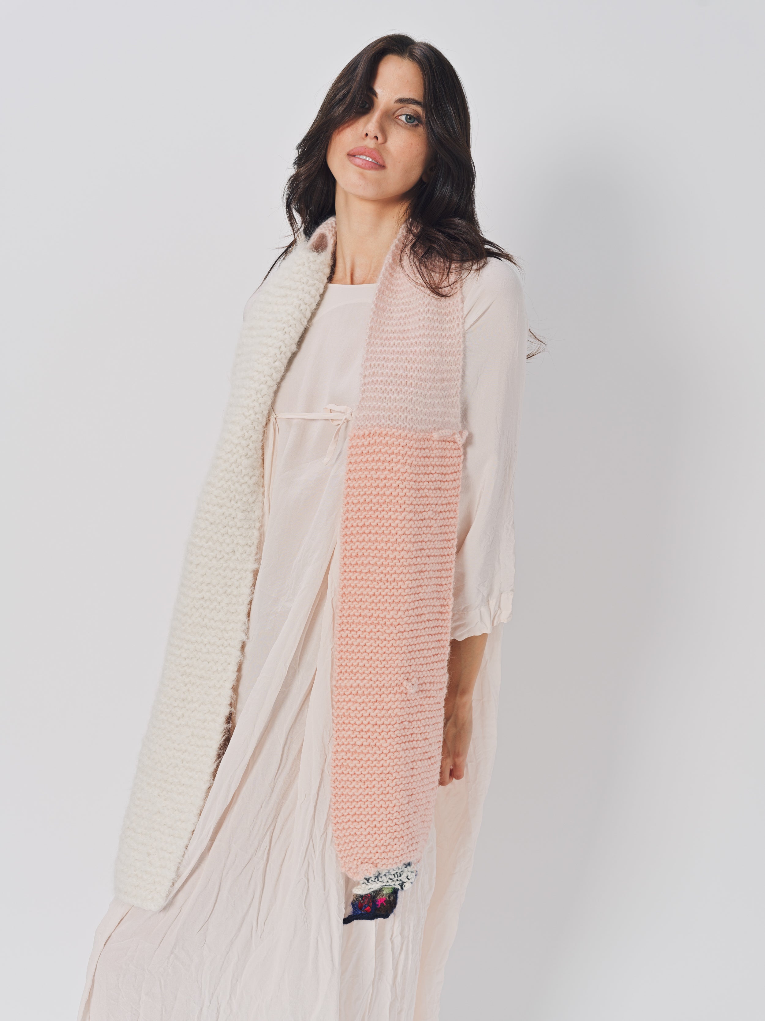 Daniela Gregis Putino Hand Knit Shawl Bianco Panna / One size