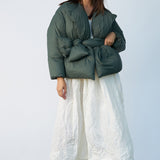 Washed Nylon Down Coat in Sage