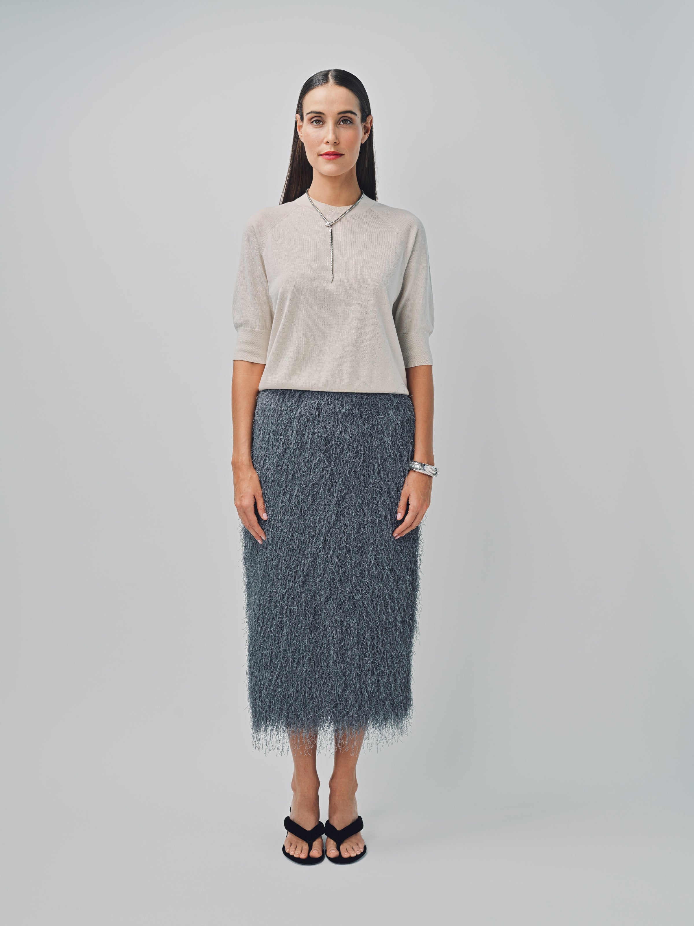 Dries Van Noten Sonka Tris Fringed Skirt Dark Grey / 36