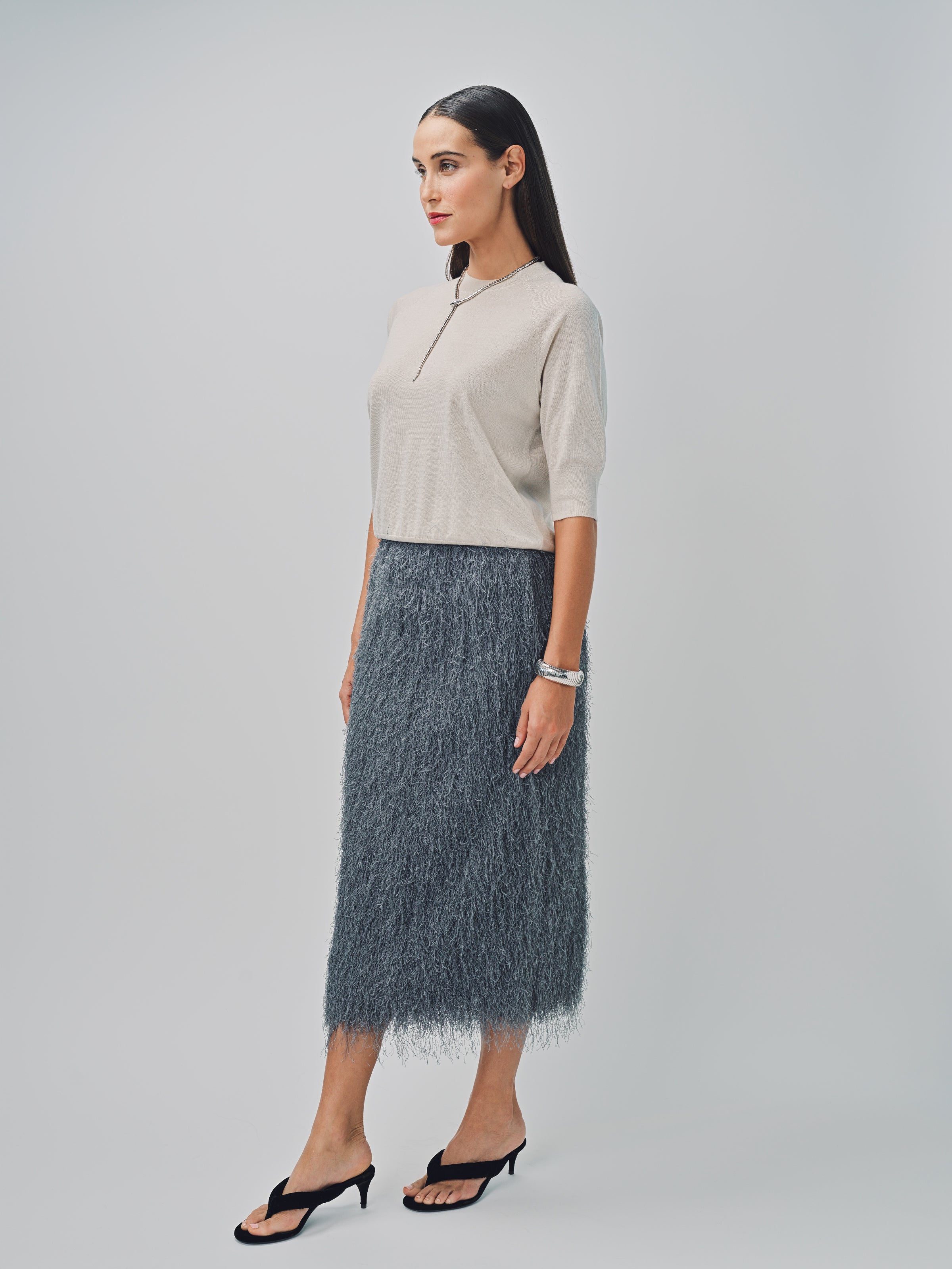 Dries Van Noten Sonka Tris Fringed Skirt Dark Grey / 36