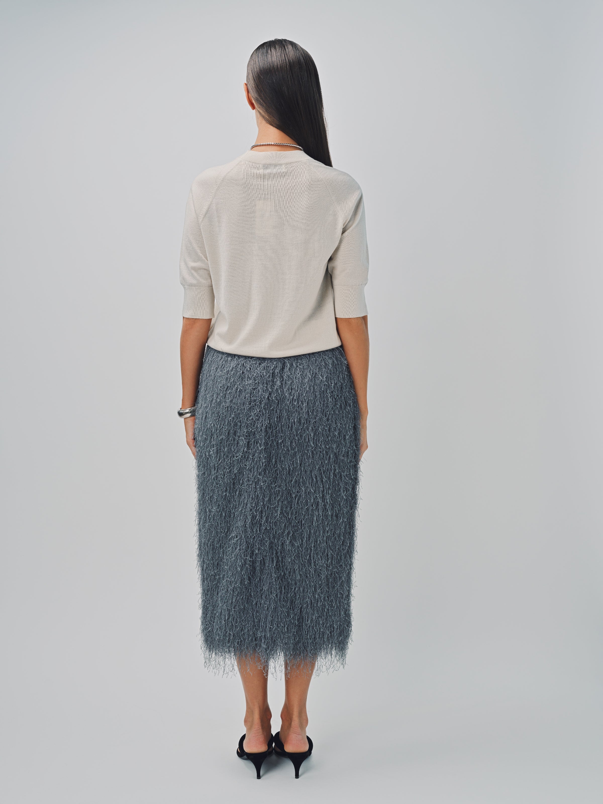 Dries Van Noten Sonka Tris Fringed Skirt Dark Grey / 36