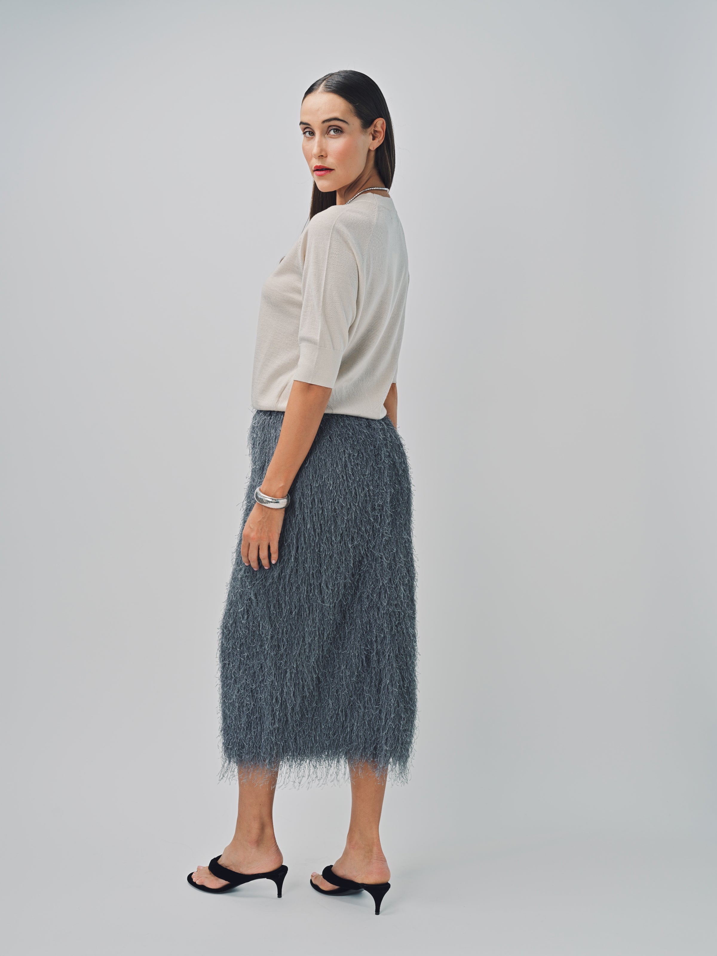 Dries Van Noten Sonka Tris Fringed Skirt Dark Grey / 36