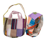 Front and overhead view of multicolor dosa luna bag on white background, with no model shown.