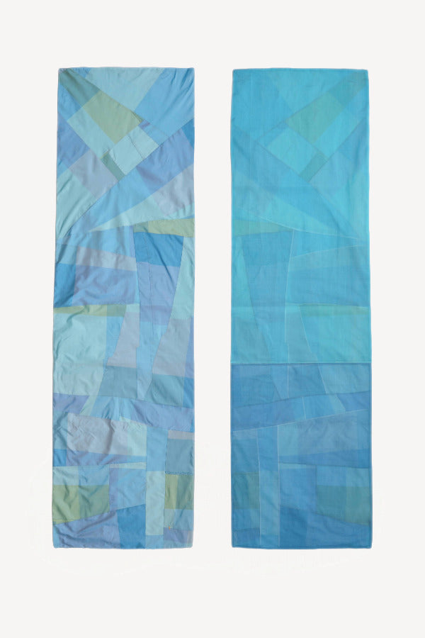 Front and back view of petra pojagi scarf on white background, with no model shown.