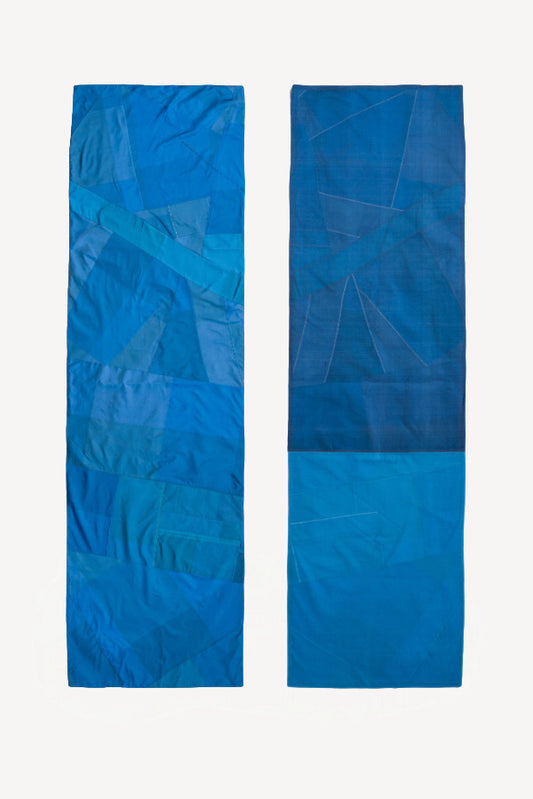 Front and back view of glaukos pojagi scarf on white background, with no model shown.