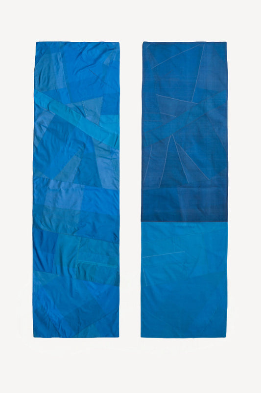 Front and back view of glaukos pojagi scarf on white background, with no model shown.