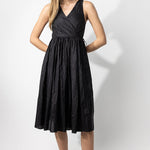 Front view of midnight rajasthani dress in model, against white background.