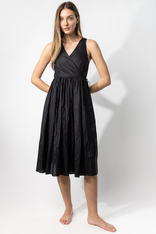 Front view of midnight rajasthani dress in model, against white background.