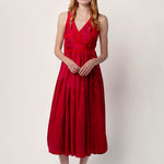 Front view of lipstick rajasthani dress on model wearing red sandals, against a white background.