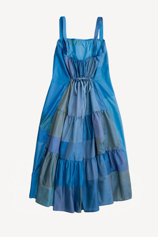 Back view of agriolivadi recycled parachute dress on white background, with no model shown.