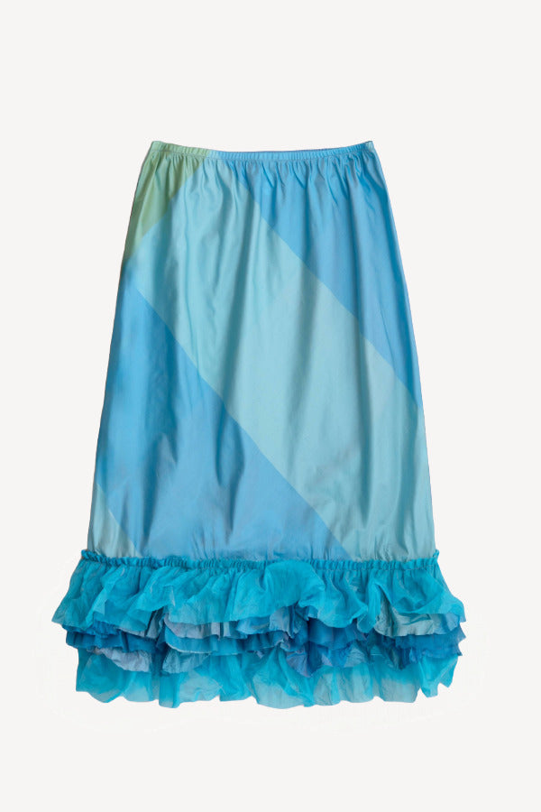 Front view of petra ruffle skirt on white background, with no model shown.