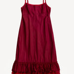 Front view of tibet slip with ruffles on white background, with no model shown.