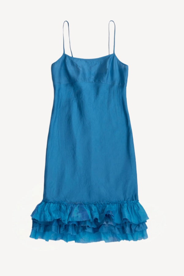 Front view of agriolivadi slip with ruffles on white background, with no model shown.