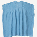 Front view of denim yoruba tunic on white background with no model shown.