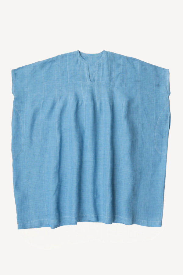 Front view of denim yoruba tunic on white background with no model shown.