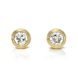 18K Yellow Gold Double Bezel Set Round Brilliant Diamond Earrings