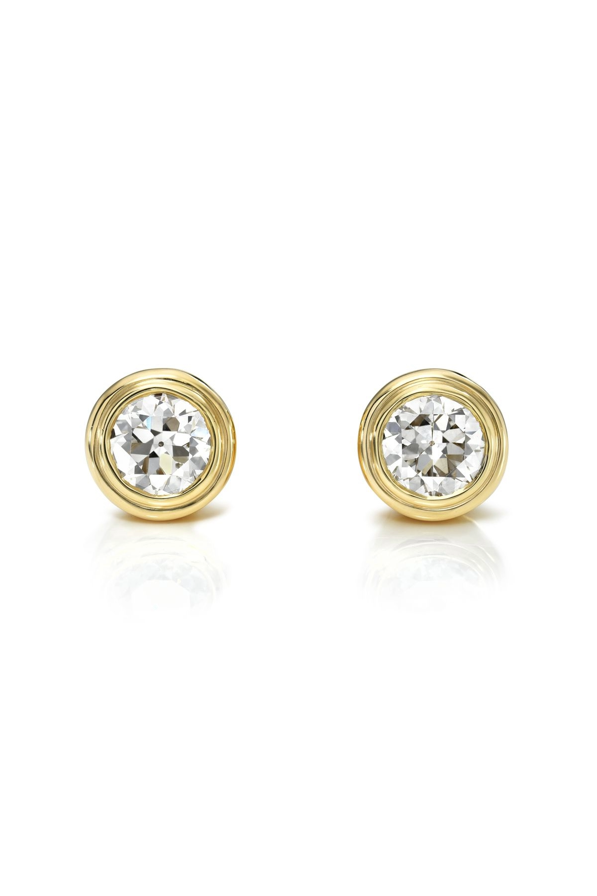 18K Yellow Gold Double Bezel Set Round Brilliant Diamond Earrings