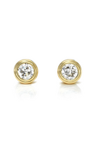 18K Yellow Gold Double Bezel Set Round Brilliant Diamond Earrings