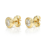 18K Yellow Gold Double Bezel Set Round Brilliant Diamond Earrings