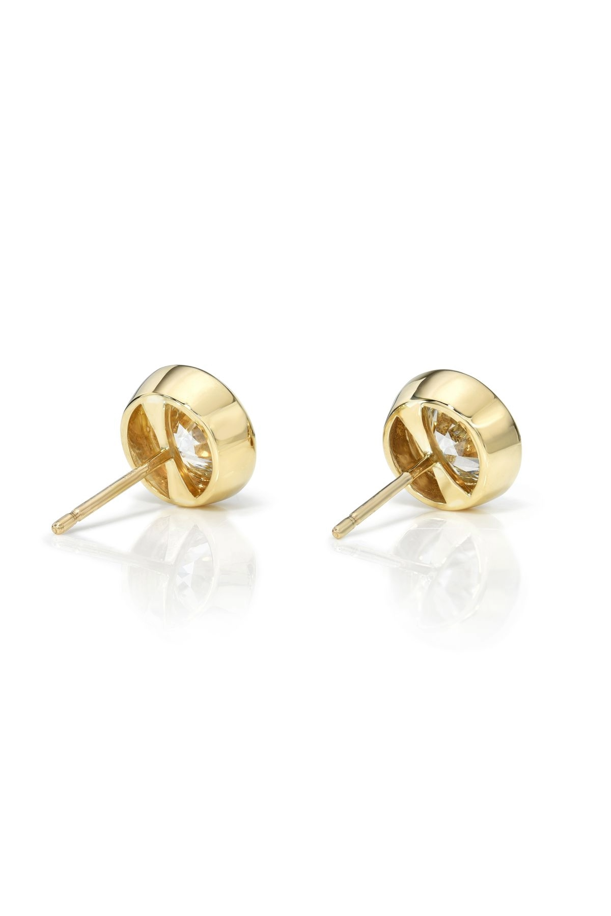 18K Yellow Gold Double Bezel Set Round Brilliant Diamond Earrings