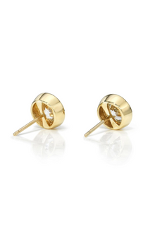 18K Yellow Gold Double Bezel Set Round Brilliant Diamond Earrings