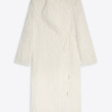 Front view of white Rivla Fringed Coat on white background, with no model shown.