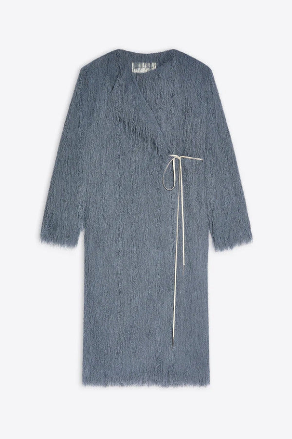 Front view of dark grey Rivla Fringed Coat on white background with no model shown.