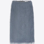 Front view of dark grey sonka tris fringed skirt on white background, with no model shown.