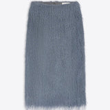 Front view of dark grey sonka tris fringed skirt on white background, with no model shown.