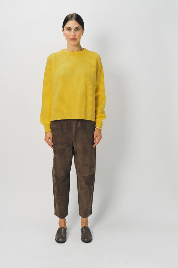 Front view of sunray ls crew neck sweater on model wearing brown pants and loafers, against a white background.