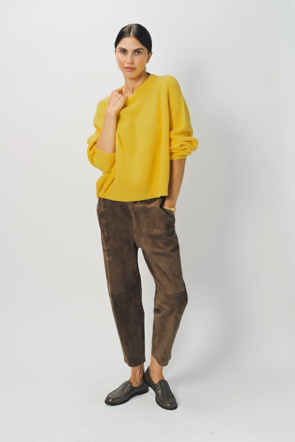 Alternate front view of sunray ls crew neck sweater on model wearing brown pants and loafers, against a white background.