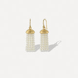 18K Yellow Gold Short Tassel Earrings with Akoya Pearl Strands on Diamond Pavé Earwire