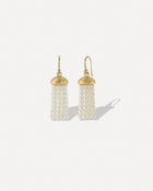 18K Yellow Gold Short Tassel Earrings with Akoya Pearl Strands on Diamond Pavé Earwire