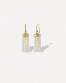 18K Yellow Gold Short Tassel Earrings with Akoya Pearl Strands on Diamond Pavé Earwire