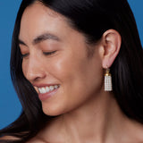 18K Yellow Gold Short Tassel Earrings with Akoya Pearl Strands on Diamond Pavé Earwire