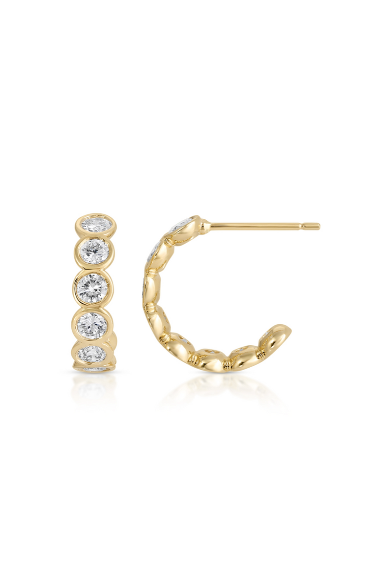 14K Yellow Gold Diamond Bezel Hoops