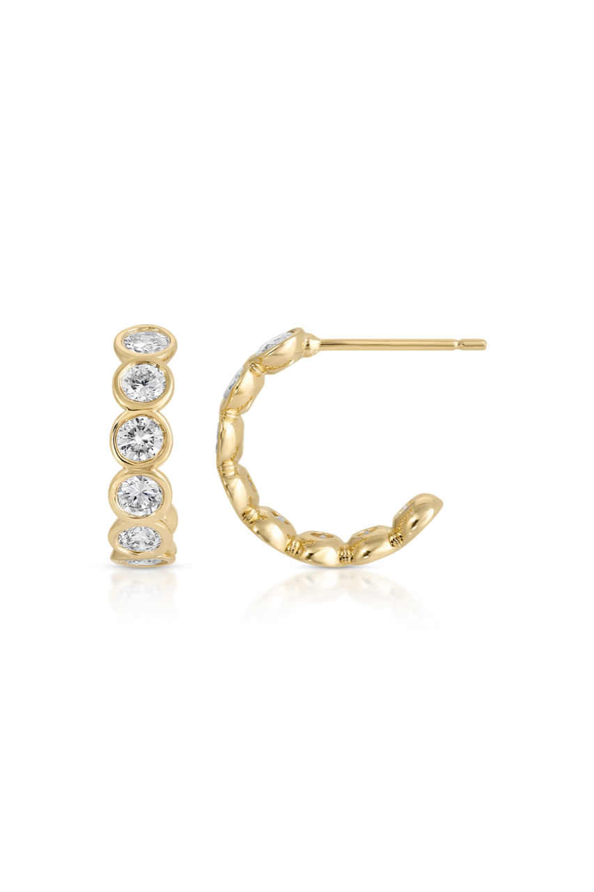 14K Yellow Gold Diamond Bezel Hoops