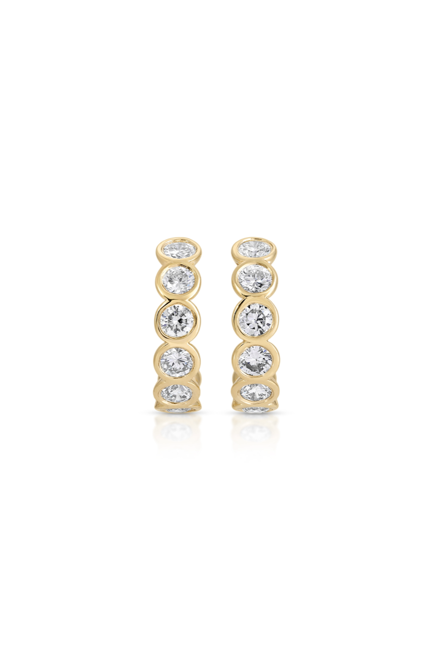 14K Yellow Gold Diamond Bezel Hoops