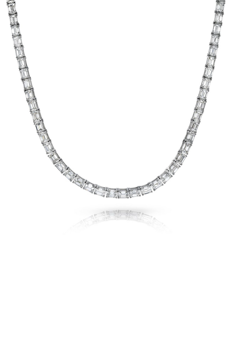 18K White Gold 16" East-West Emerald Tennis Necklace