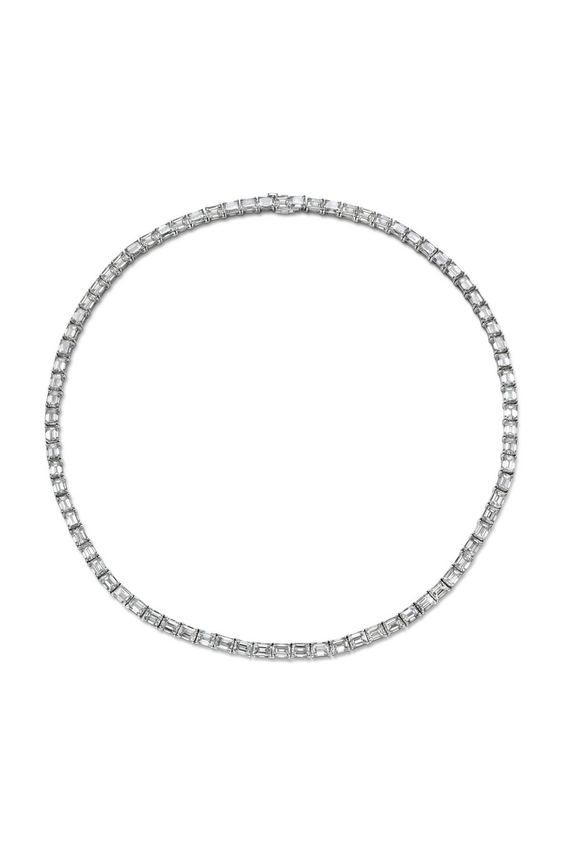 18K White Gold 16" East-West Emerald Tennis Necklace