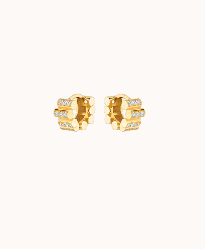 18K Yellow Gold Edge Paved Hoops Mini