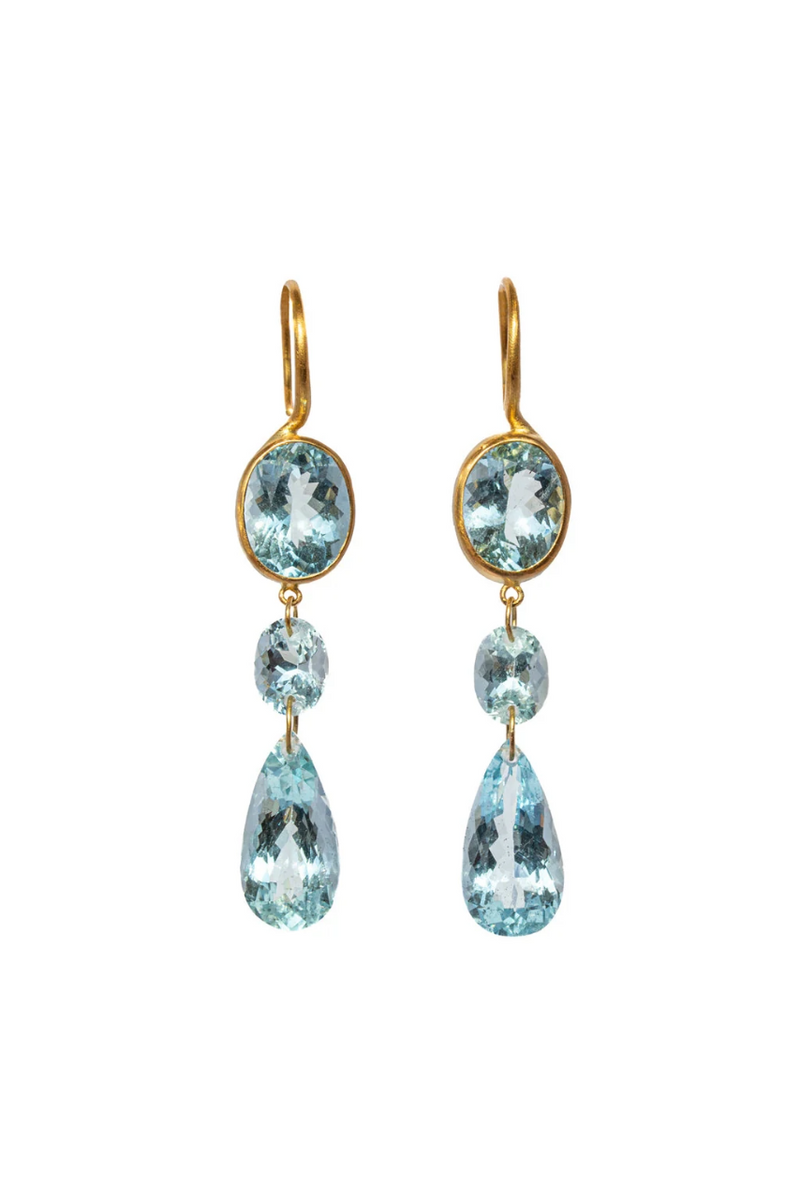 20K Yellow Gold Aquamarine and Beryl Elizabeth T Earrings