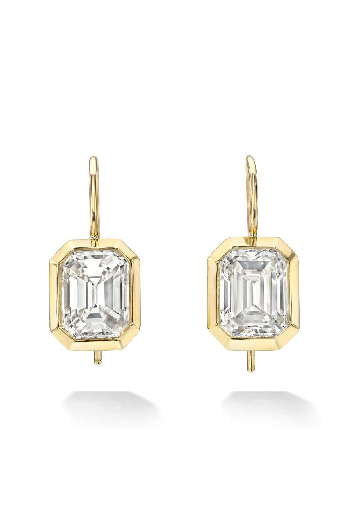 18K Yellow Gold Emerald Cut Bezel Set Earrings