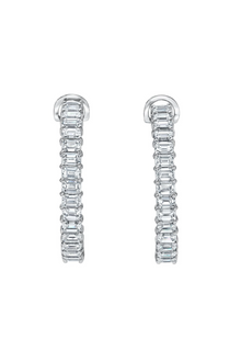 18K White Gold Emerald Cut Diamond Hoops (Large)