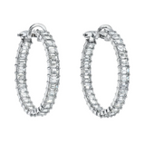 18K White Gold Emerald Cut Diamond Hoops (Large)