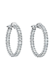 18K White Gold Emerald Cut Diamond Hoops (Large)