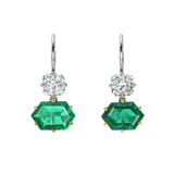18K Yellow and White Gold Emerald Hexagon Earrings